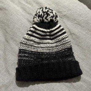 Black & white striped boy puff beanie